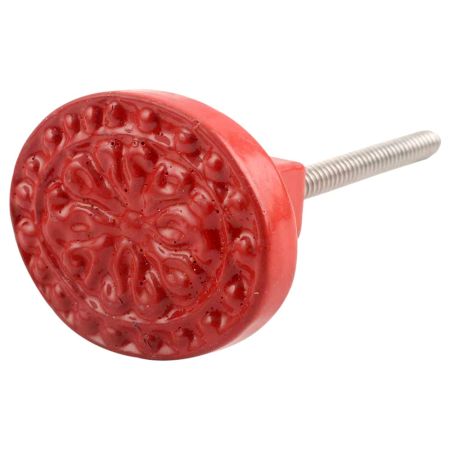 Red Oval Flower Metal Knobs 